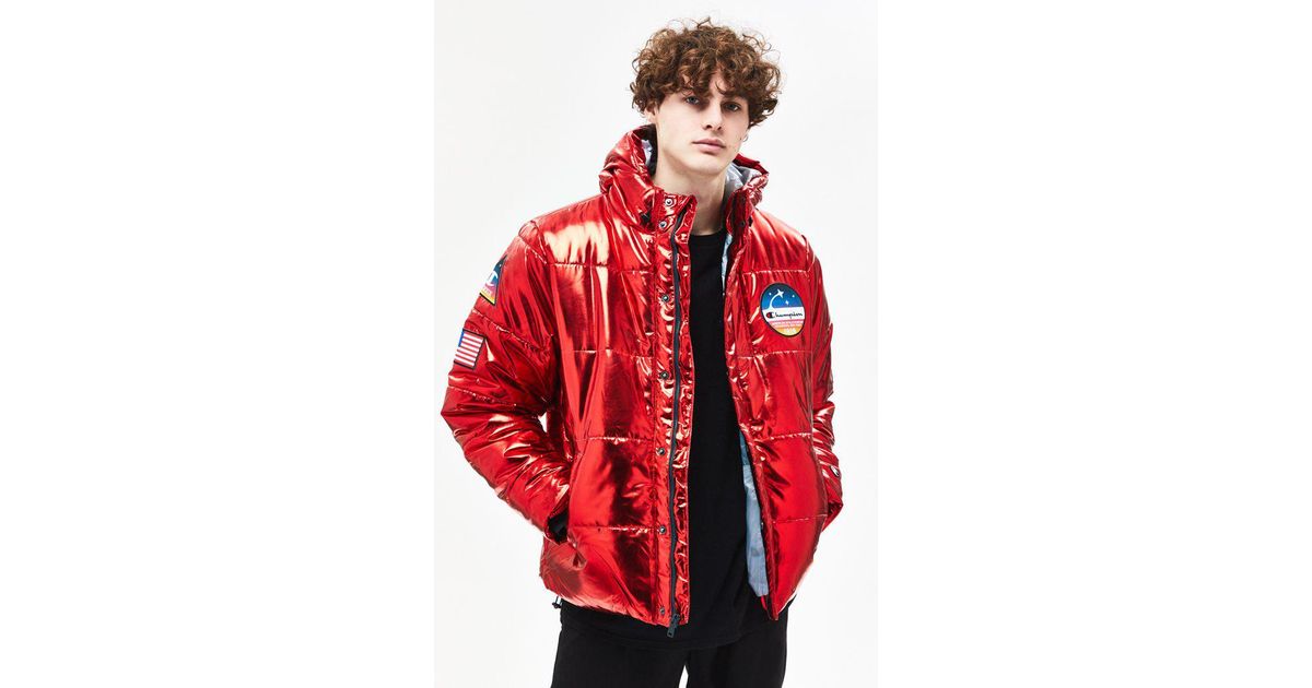champion red metallic puffer jacket
