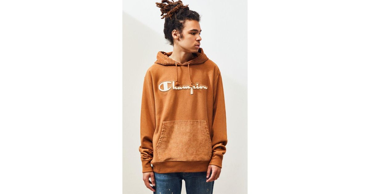champion corduroy piecing pullover hoodie