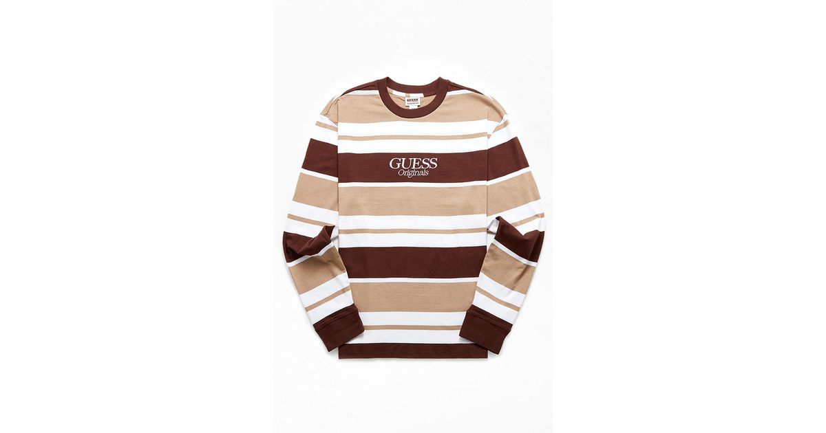 Guess Aiden Striped Long Sleeve T-shirt in White for Men | Lyst