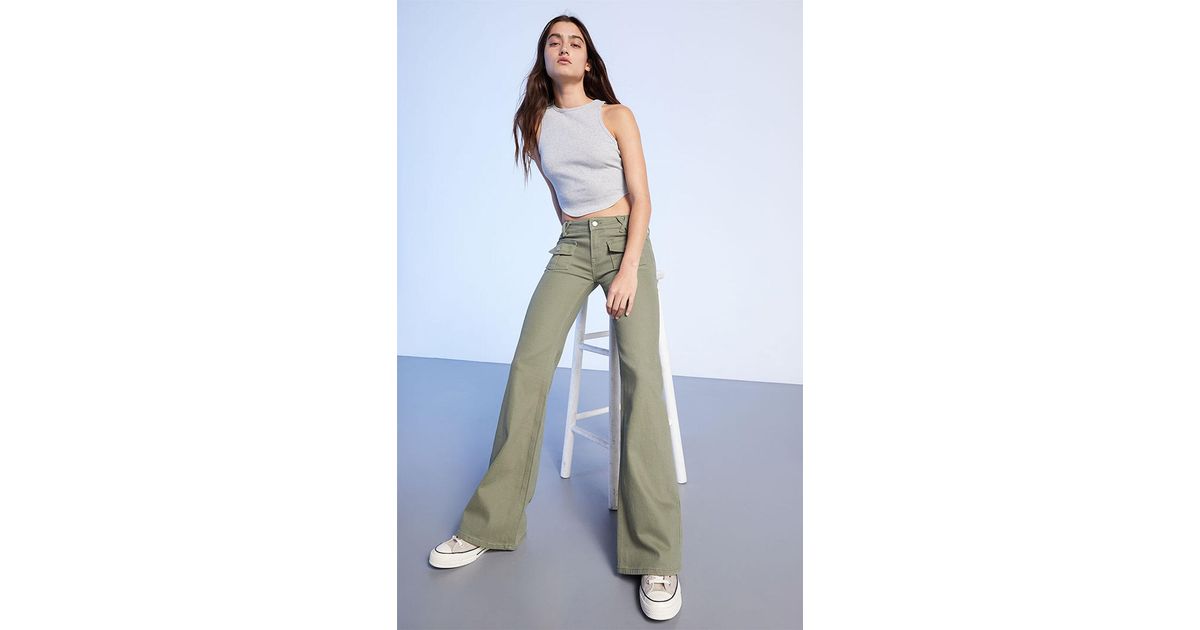 PacSun Olive Low Rise Cargo Flare Pants in Blue Lyst