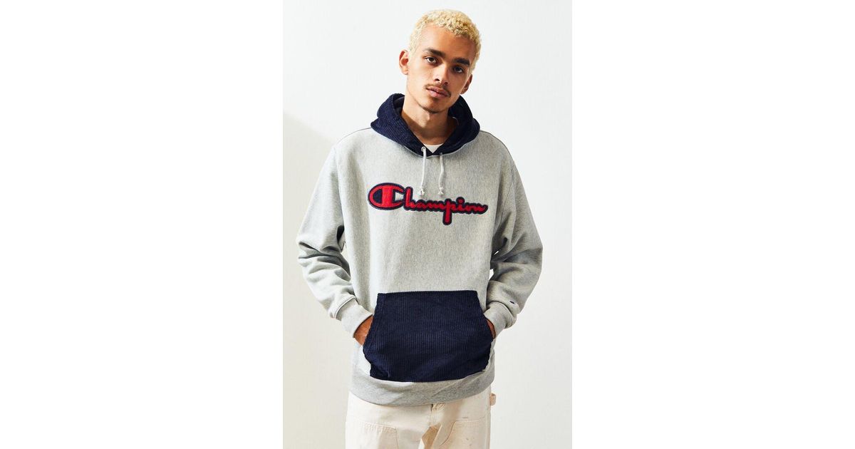 champion corduroy piecing pullover hoodie
