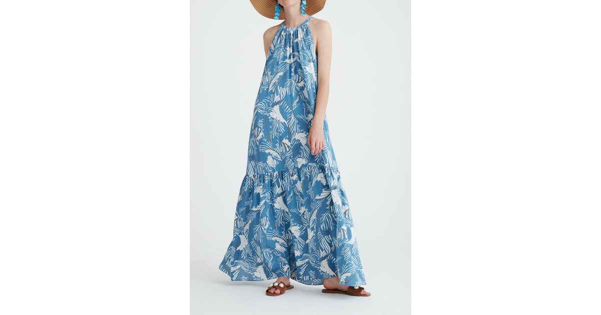 Paisie Floral Halterneck Maxi Dress in Blue | Lyst