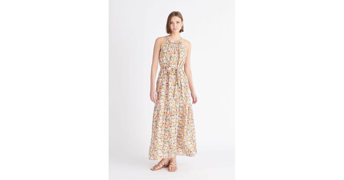 Paisie Floral Halterneck Maxi Dress in Natural | Lyst