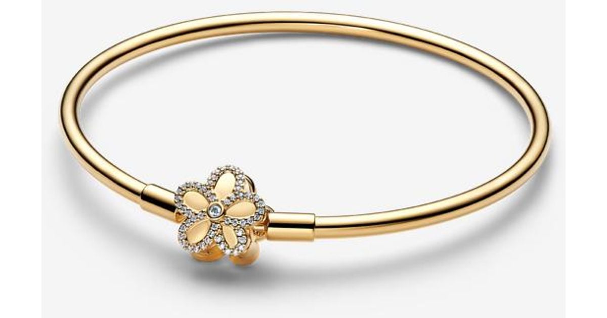 PANDORA Pavé Flower Bangle in Metallic | Lyst UK