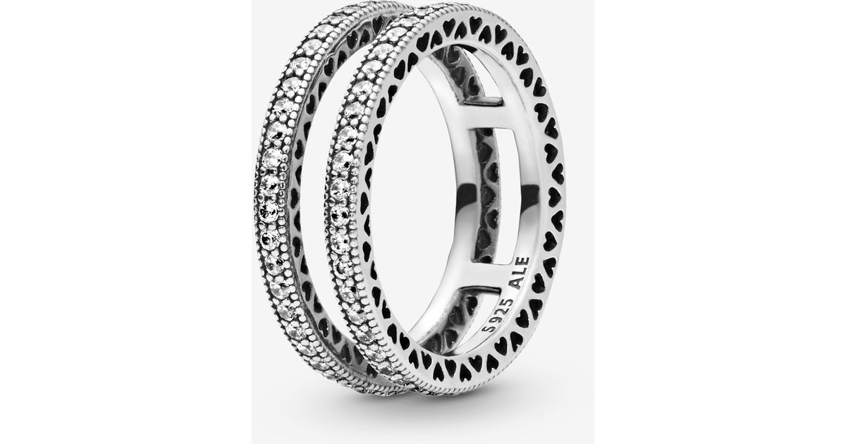 PANDORA Double Sparkle And Hearts Ring 