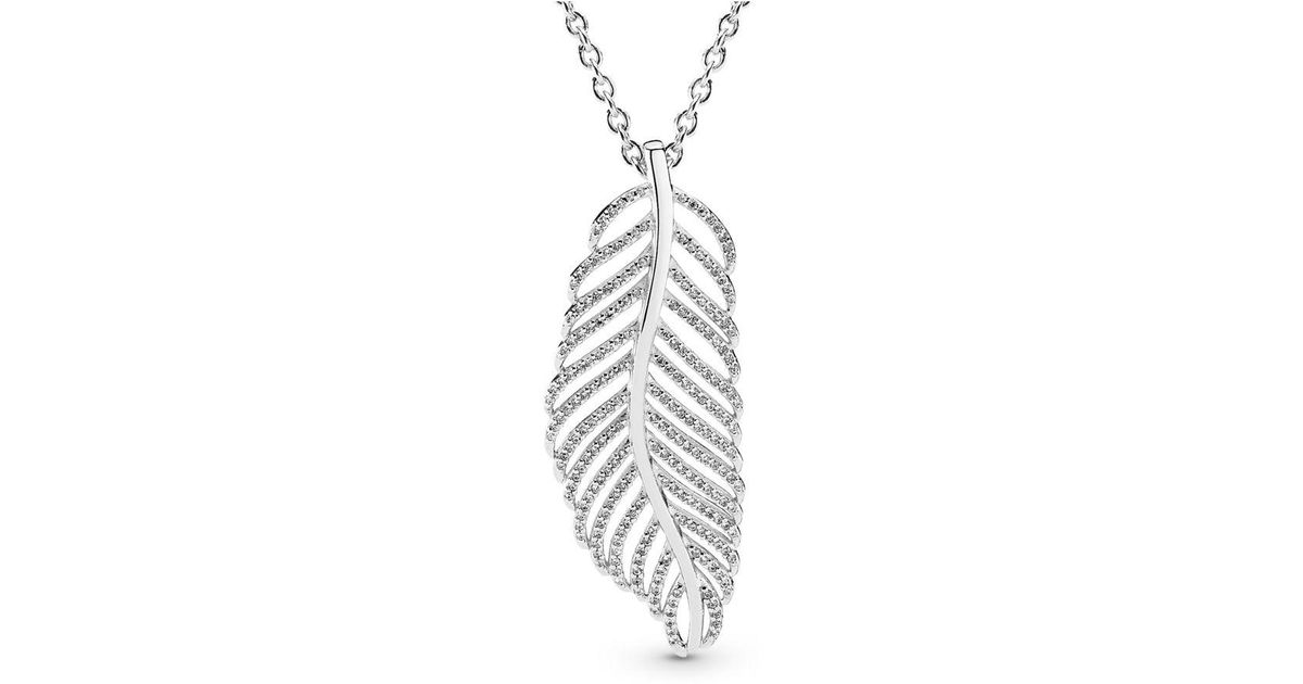 PANDORA Light As A Feather Pendant Necklace in Metallic | Lyst
