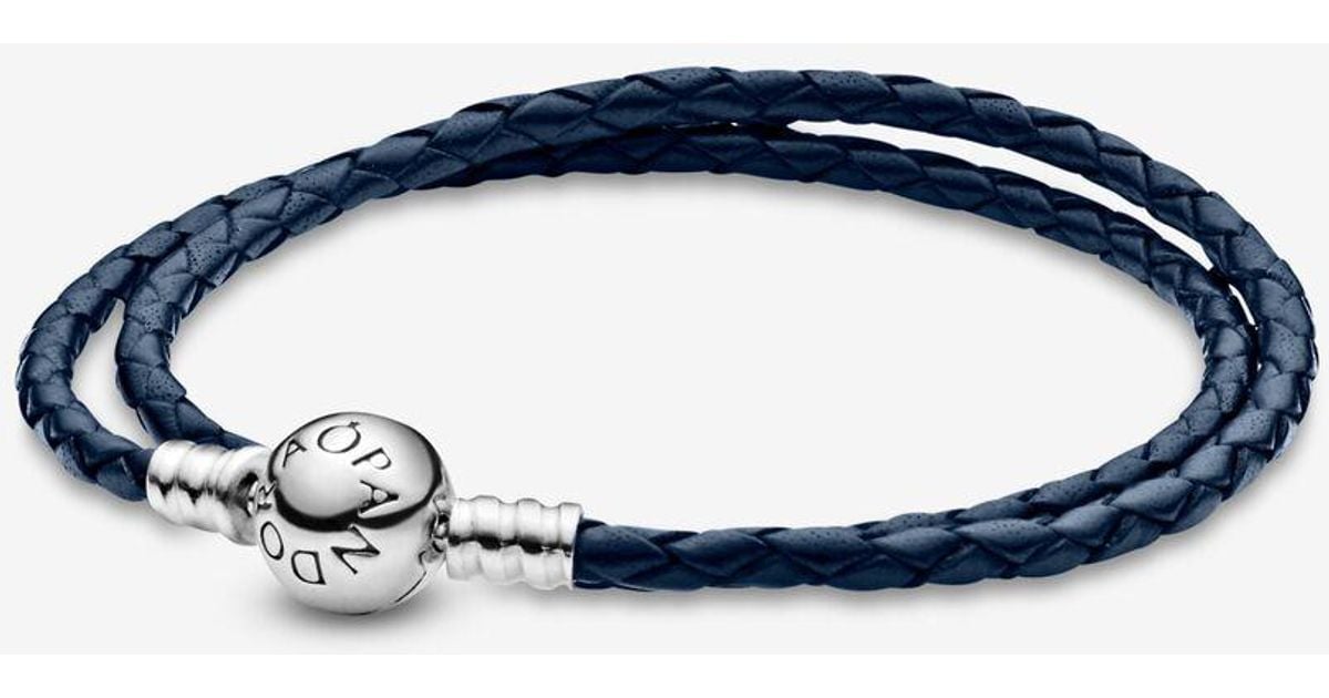 PANDORA Moments Dark Blue Double Woven Leather Bracelet - Lyst