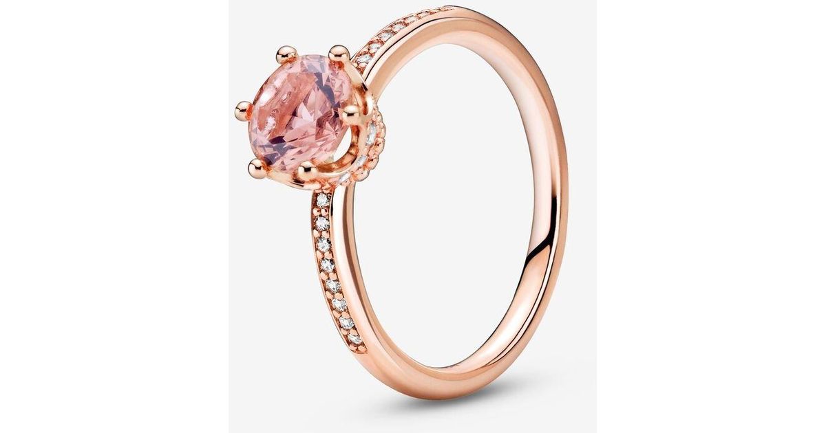 PANDORA Pink Sparkling Crown Solitaire Ring | Lyst