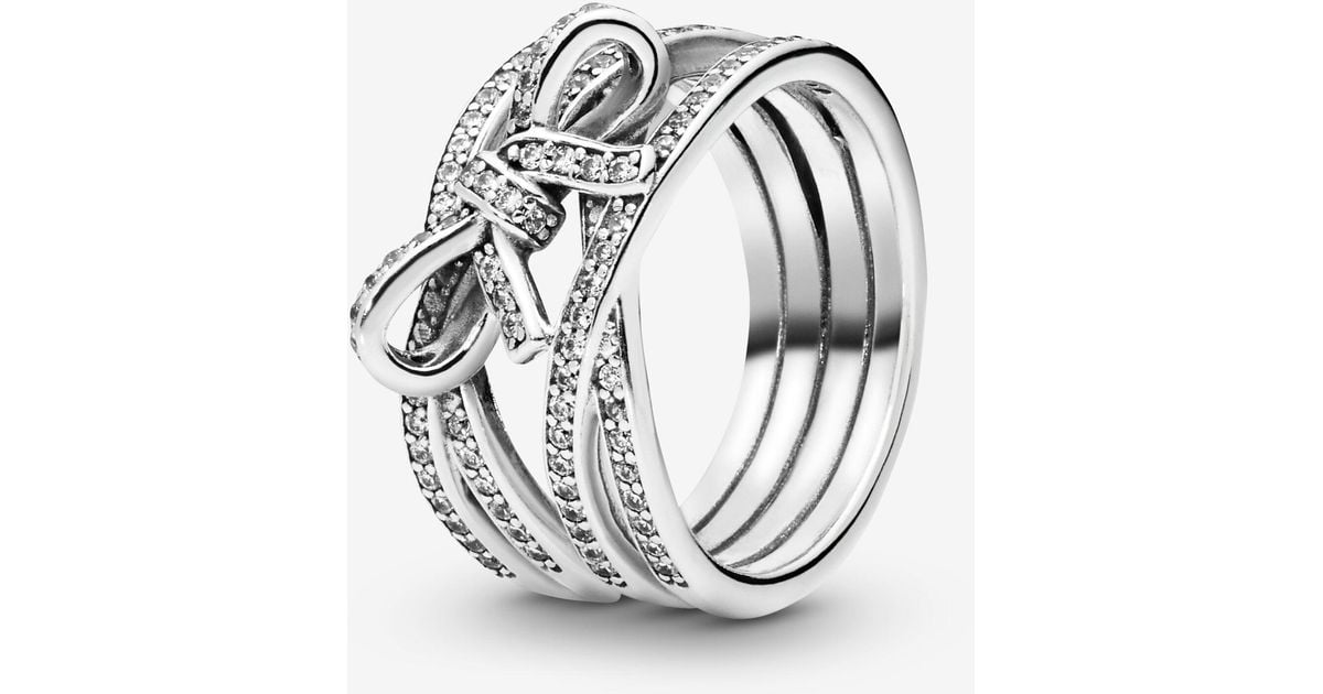 PANDORA Sparkling Ribbon And Bow Ring in Metallic | Lyst
