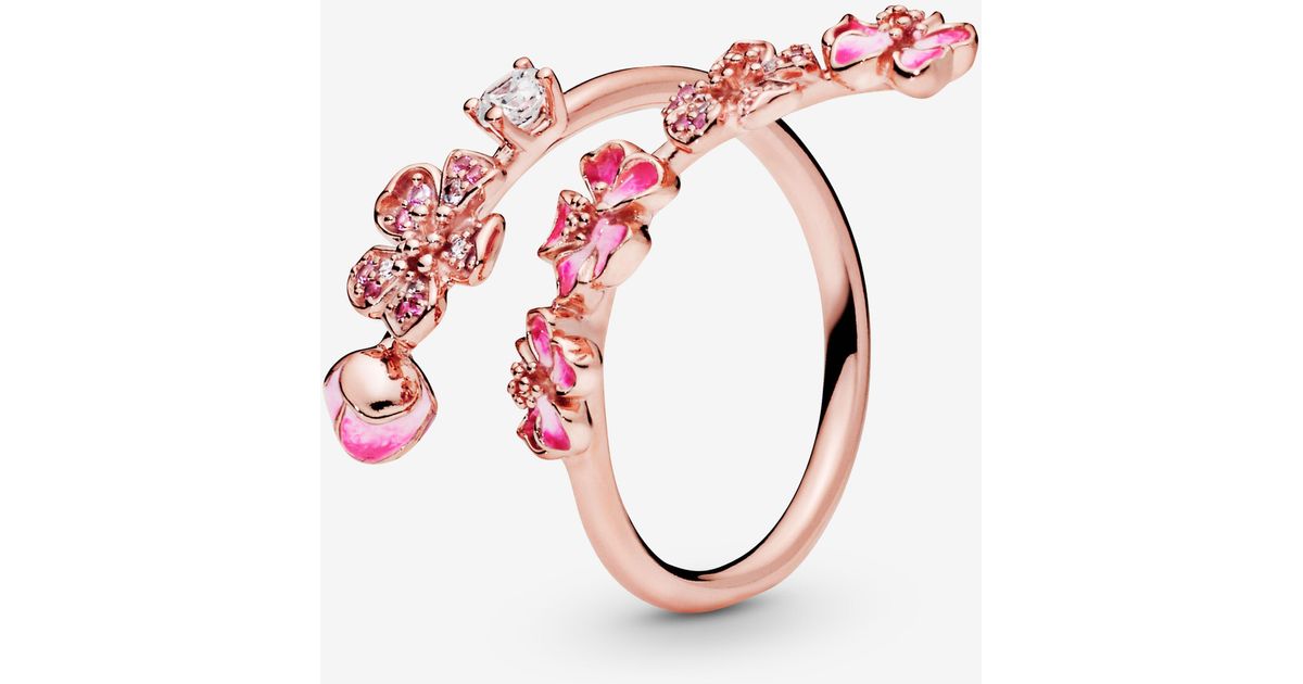 PANDORA Offener Ring mit Rosafarbenem Pfirsichblütenzweig in Pink | Lyst DE