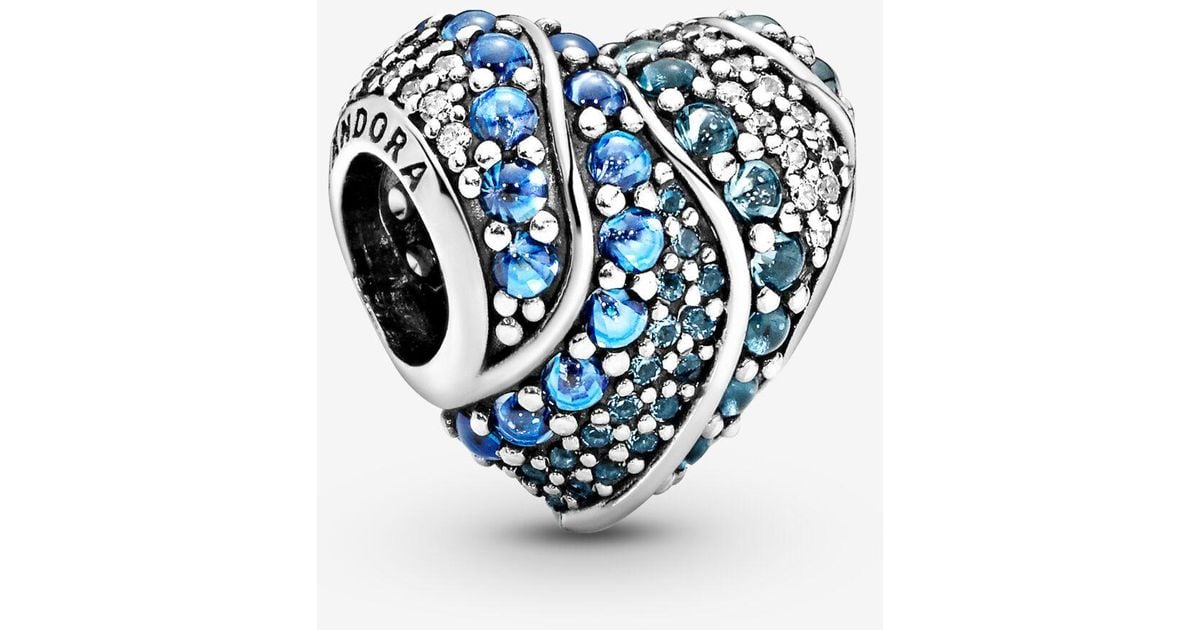 PANDORA Blue Water Heart Charm Lyst