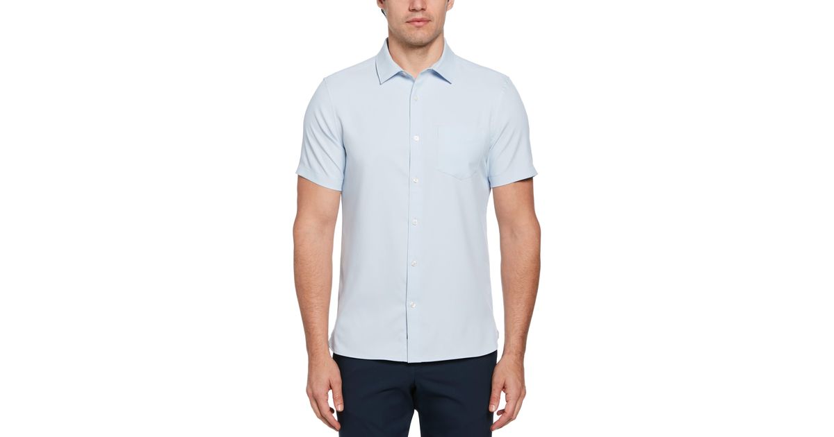 Perry Ellis Men's Total Stretch Slim Fit Dot Print Shirt in Black/Abbey