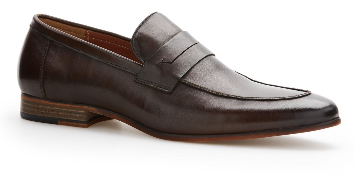 Perry Ellis Leather Penny Loafers in Brown for Men | Lyst