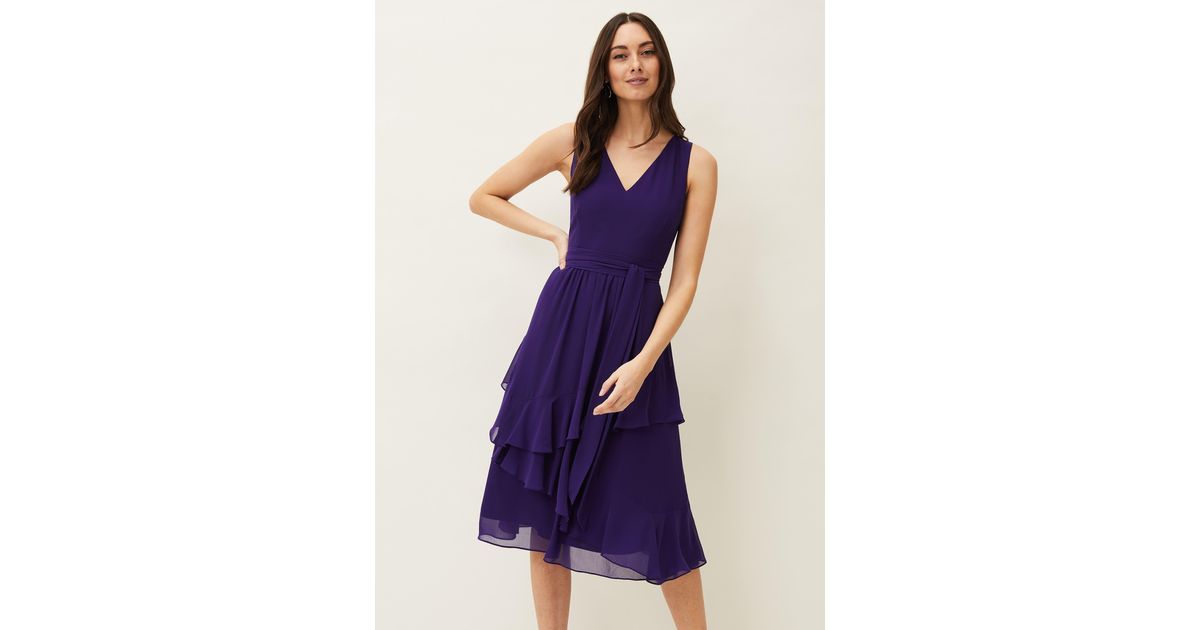 Phase Eight 's Breesha Tiered V-neck Fit And Flare Belted Dress in Purple |  Lyst UK