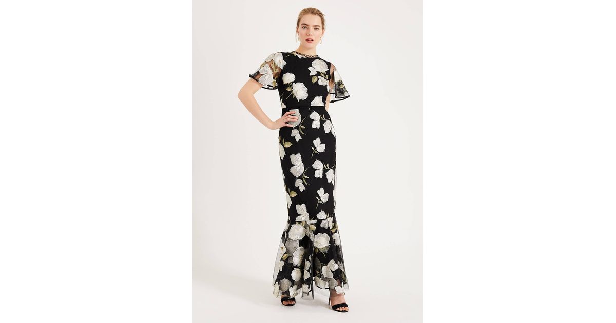 Phase Eight Christine Embroidered Flower Dress in Black | Lyst UK