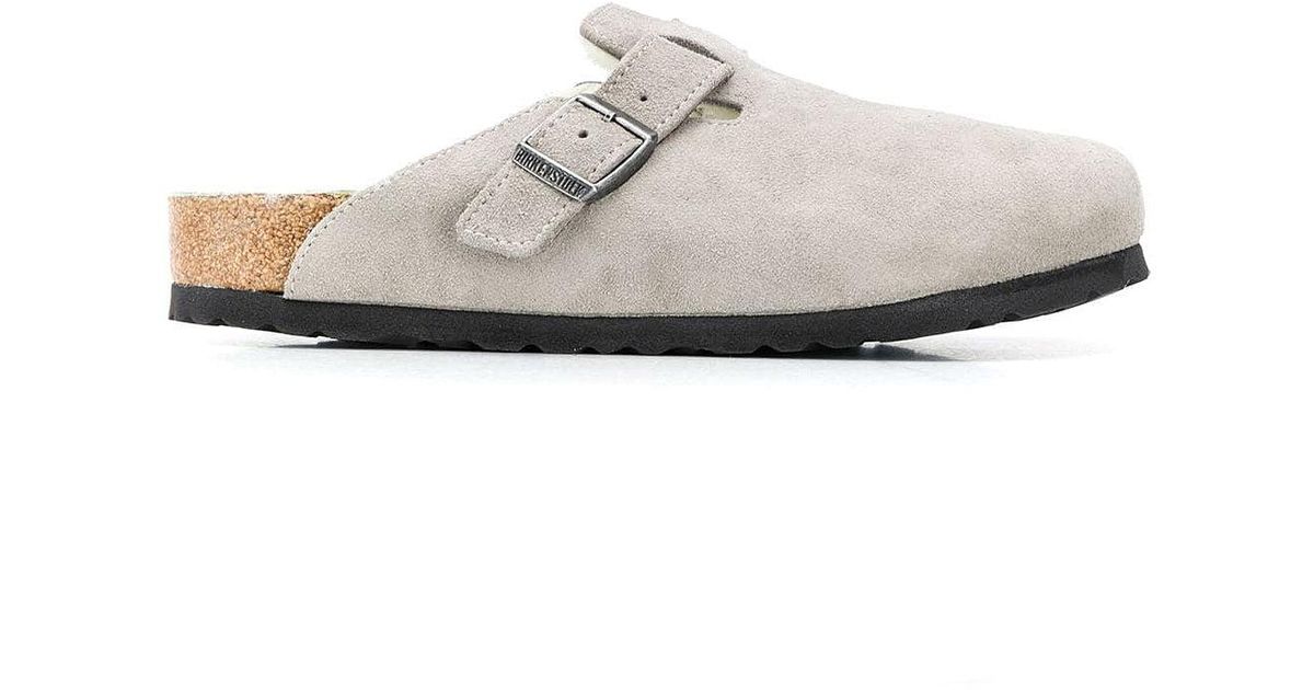 Birkenstock Suede Boston Vl Sheepskin Stone Coin in Grey (Grey) for Men