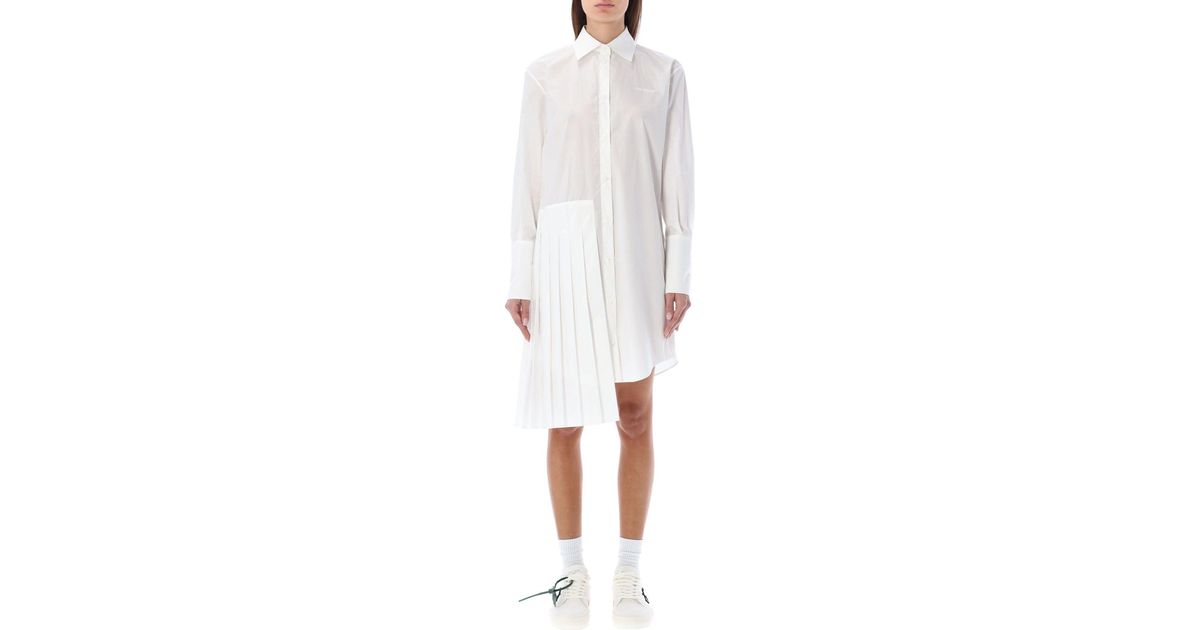 Off-White c/o Virgil Abloh Diag Plissé Shirt Dress in White | Lyst
