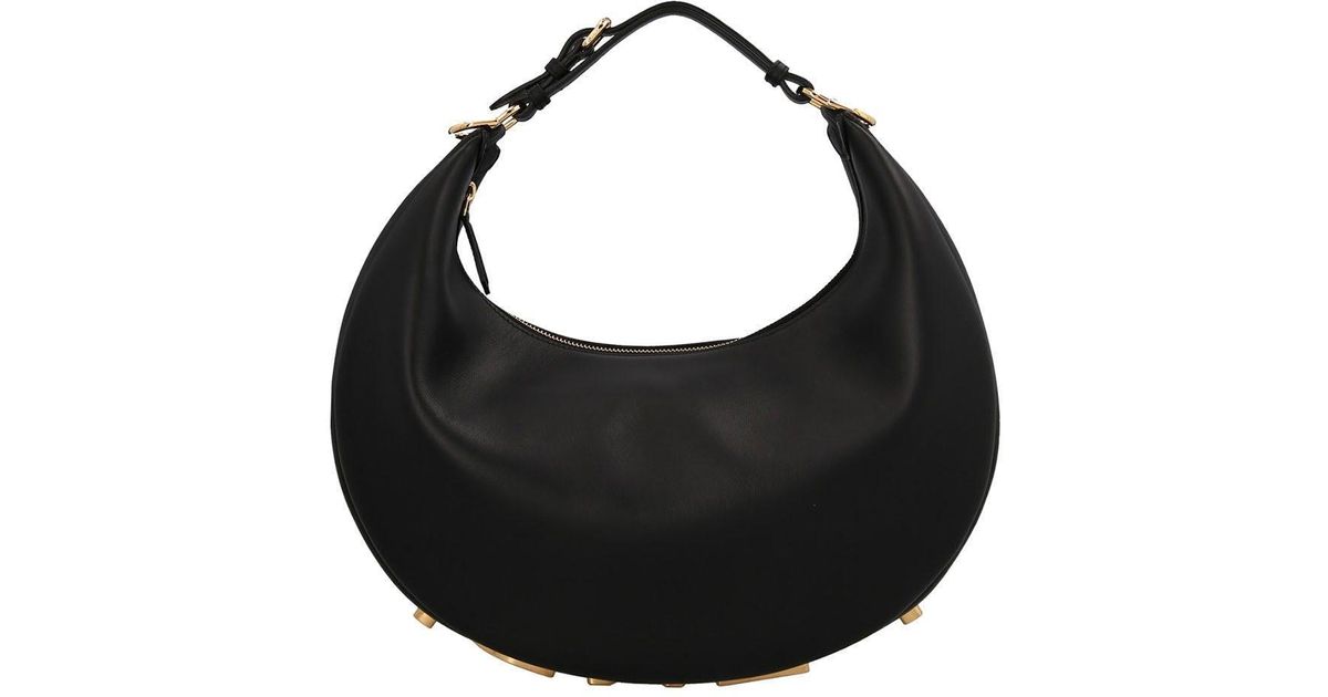 Fendi Hobo Shoulder Bag With Golden Logo in Black | Lyst