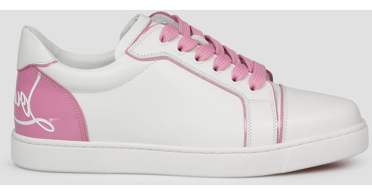 Christian Louboutin Fun Vieira Flat Patent Pink Silver Blue Low Top Sneaker  36.5