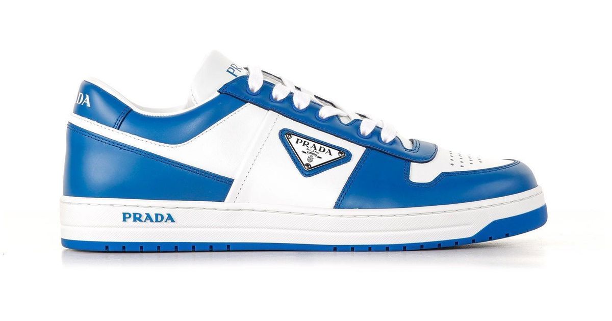 Prada Downtown Sneakers In Brushed Leather in Blue for Men | Lyst