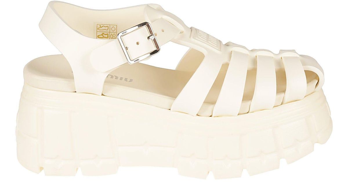 Miu Miu Foam Rubber Sandals in White | Lyst