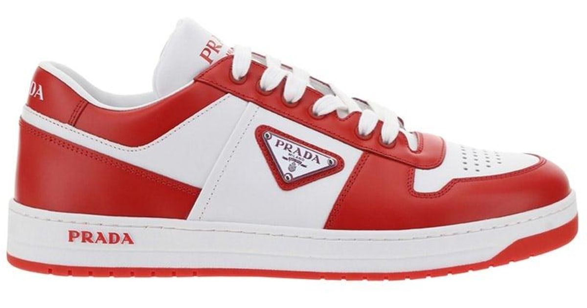 Prada Leather Downtown Sneakers - Men in Red for Men | Lyst