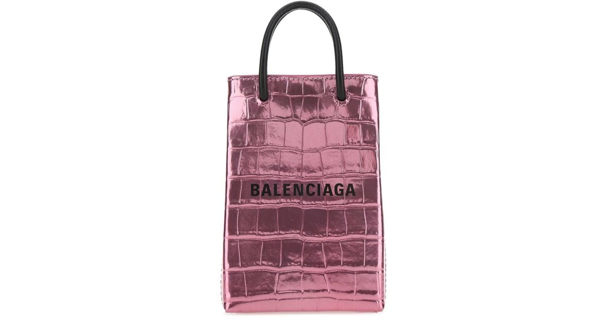 Balenciaga Logo Printed Mini Shopping Bag in Pink