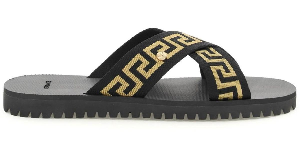 Versace Criss-crossed Greca Ribbon Sandals - Men in Nero (Black) for Men | Lyst