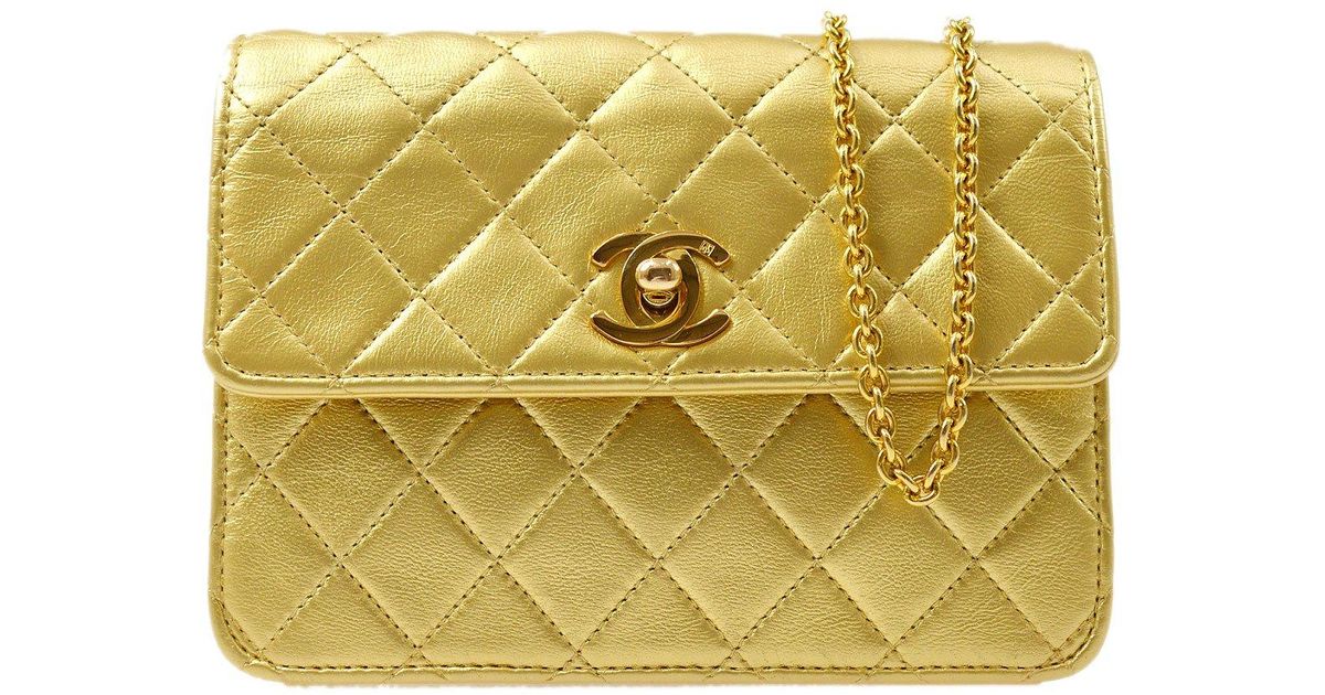 Chanel 1989-1991 Straight Flap Micro Gold Lambskin in Metallic