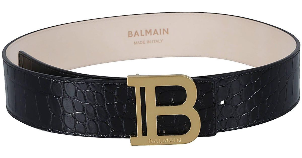 Balmain Croco Effect B Buckled Belt in Black | Lyst