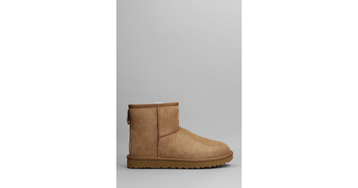 UGG Mini Classic Ii Low Heels Ankle Boots In Suede in Brown | Lyst