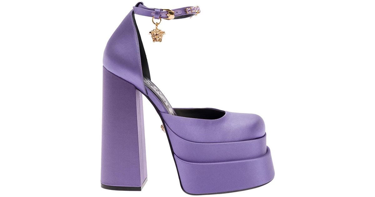 Versace Synthetic Mary Jane Lilac Satin Pumps With Medusa Charm Woman in Violet (Purple) - Save 