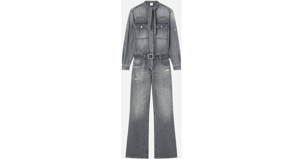 Pinko Light Grey Denim Jumpsuit in Gray | Lyst