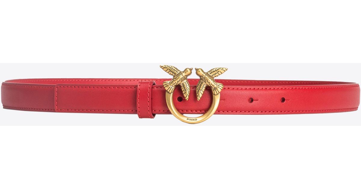 Pinko Love Birds Thin Leather Belt 2cm in Red | Lyst