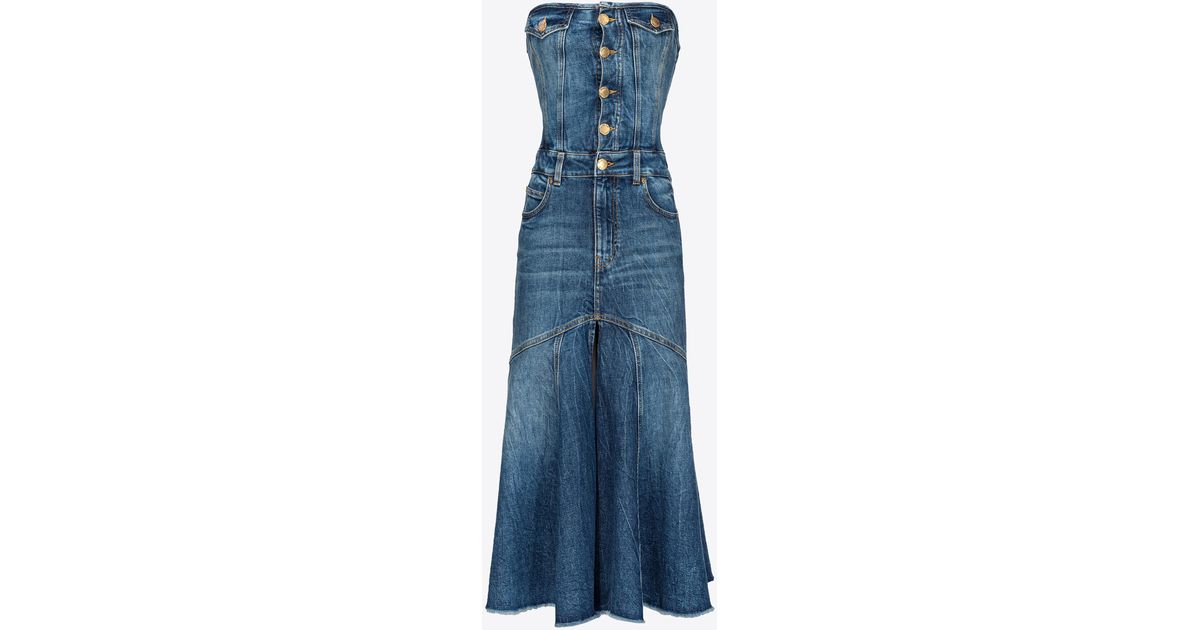 pinko denim dress Denim mini dress with diamond and rhinestone motif