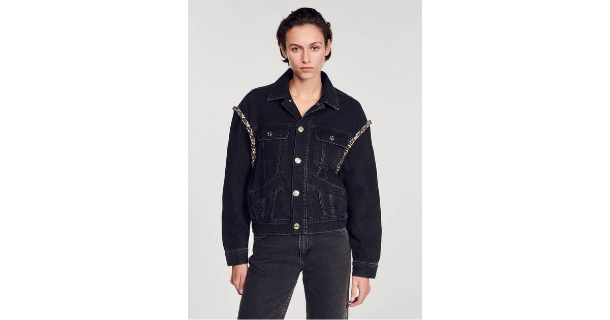 Veste Oversize Veste En Jean Sandro Strass Veste En Jean Col