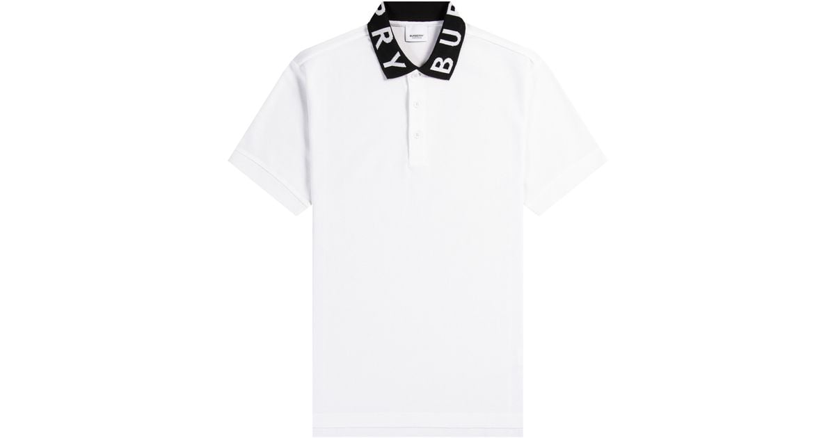 Burberry 'ryland' Logo Intarsia Cotton Piqué Polo White for Men - Lyst