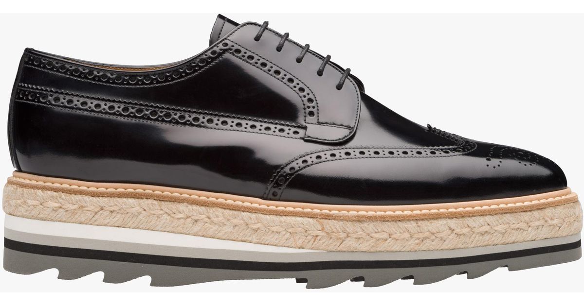 Prada Brushed Leather Laced Derby Shoes In Black For Men Lyst