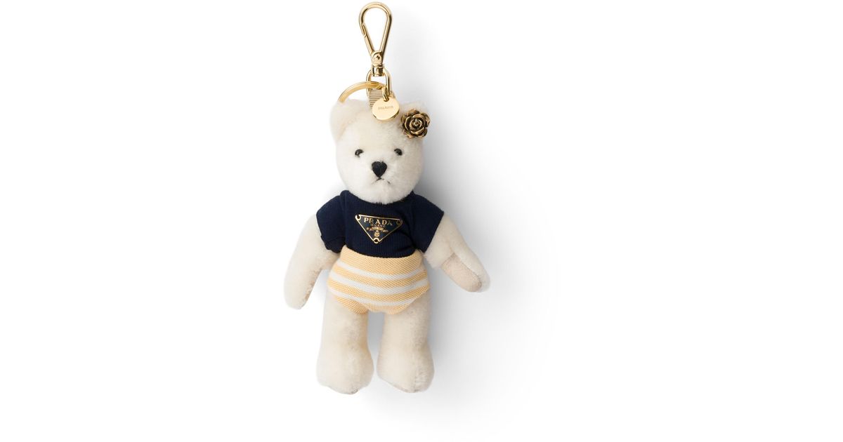 Prada Teddy Bear Key Ring Charm With Metal Ring in White | Lyst