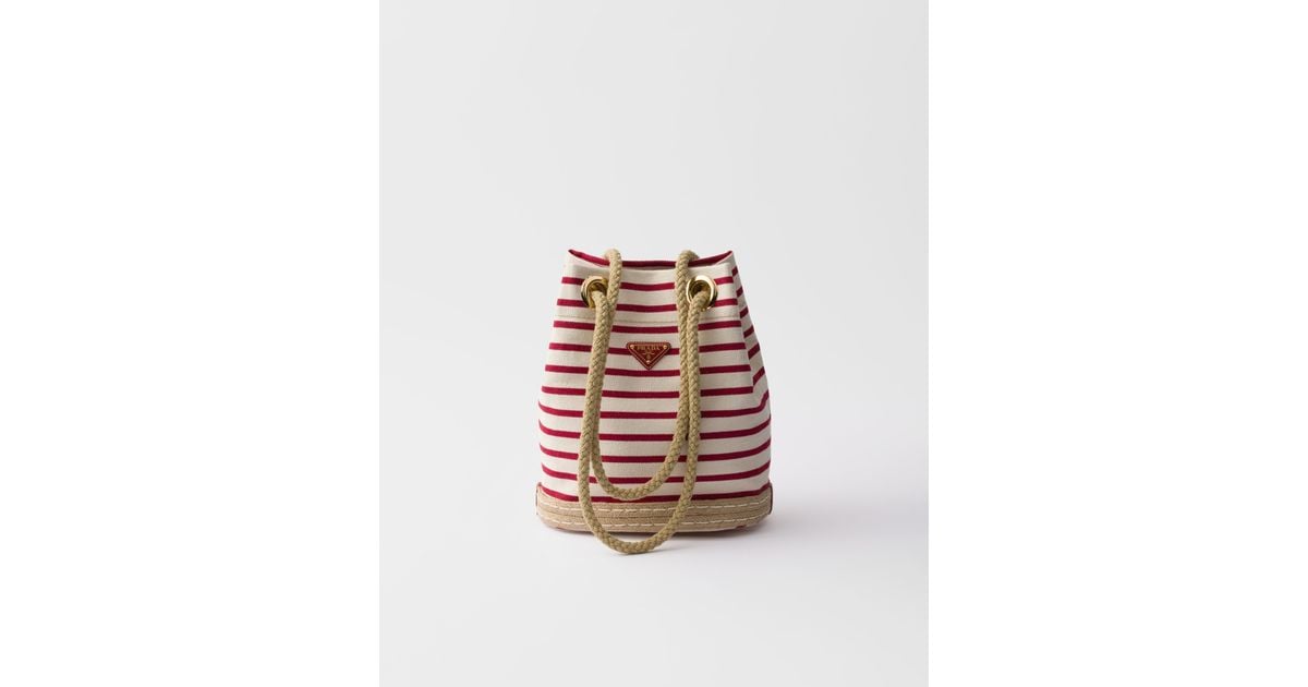 Prada Mariner Small Striped Fabric Bucket Bag in White | Lyst