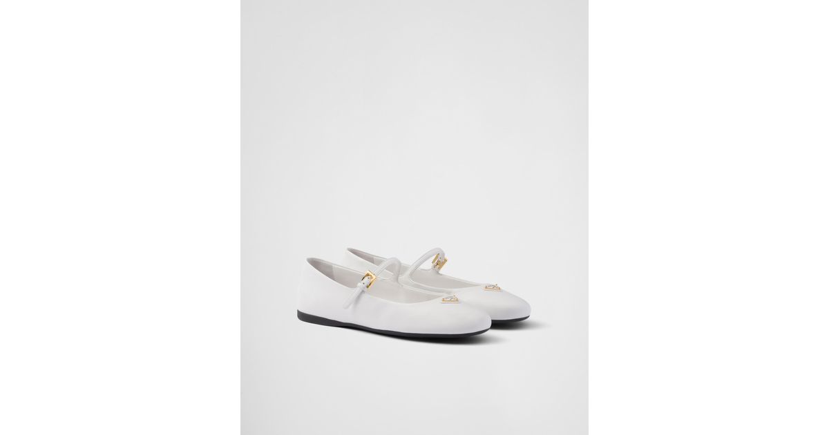 Prada Nappa Leather Ballerinas in White | Lyst
