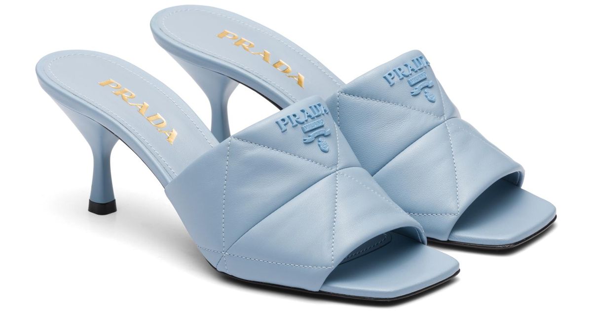 Prada Quilted Nappa Leather Heeled Sandals in Blue Lyst