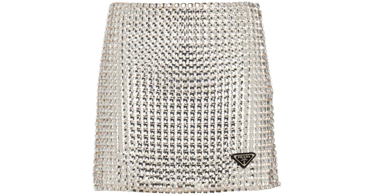 Prada Rhinestone Embroidered Mesh Miniskirt | Lyst