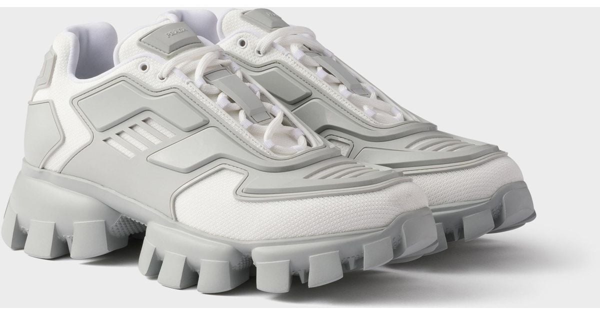 Prada Cloudbust Thunder Knit Fabric Sneakers, Size in White for