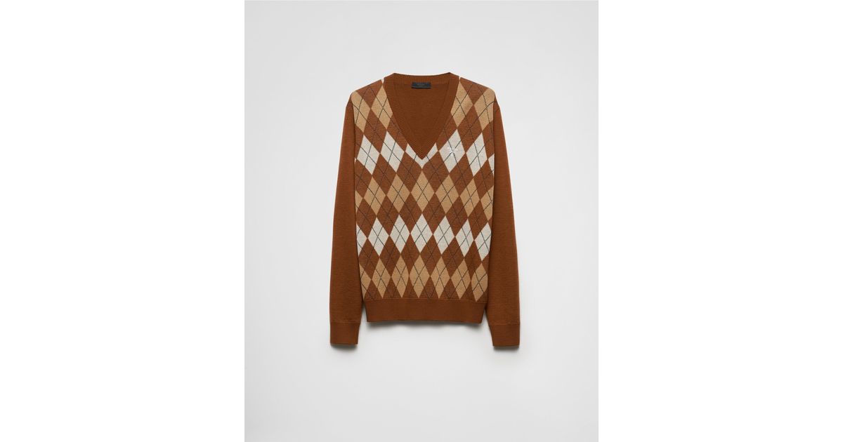 Prada Wool Argyle Sweater in Brown for Men | Lyst