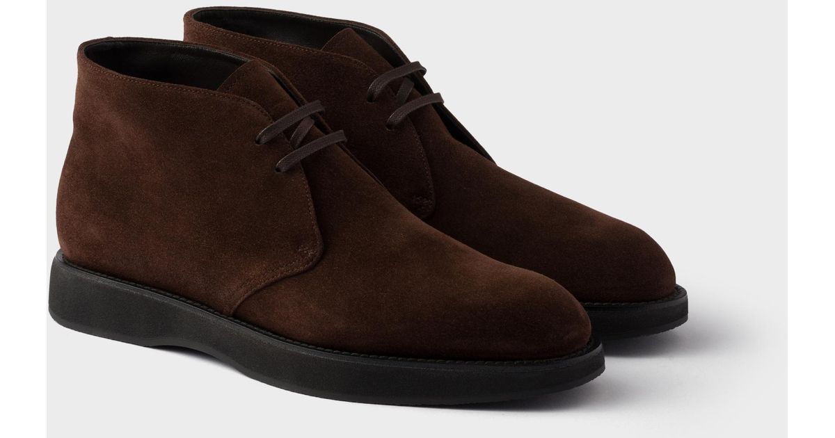 Prada Brown Chukka Boots for Men Prada Shearling-Lined Suede Chukka Boots | Neiman Marcus main image 3