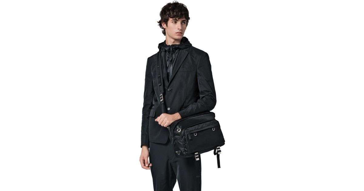 Prada - Men's Symbole Embroidered Fabric Bag Messenger - Black - Synthetic