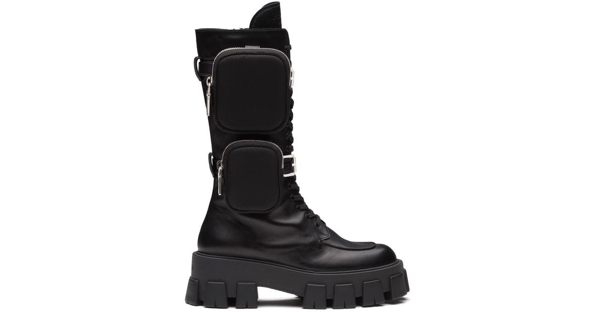 Prada Monolith Leather Boots in Black | Lyst