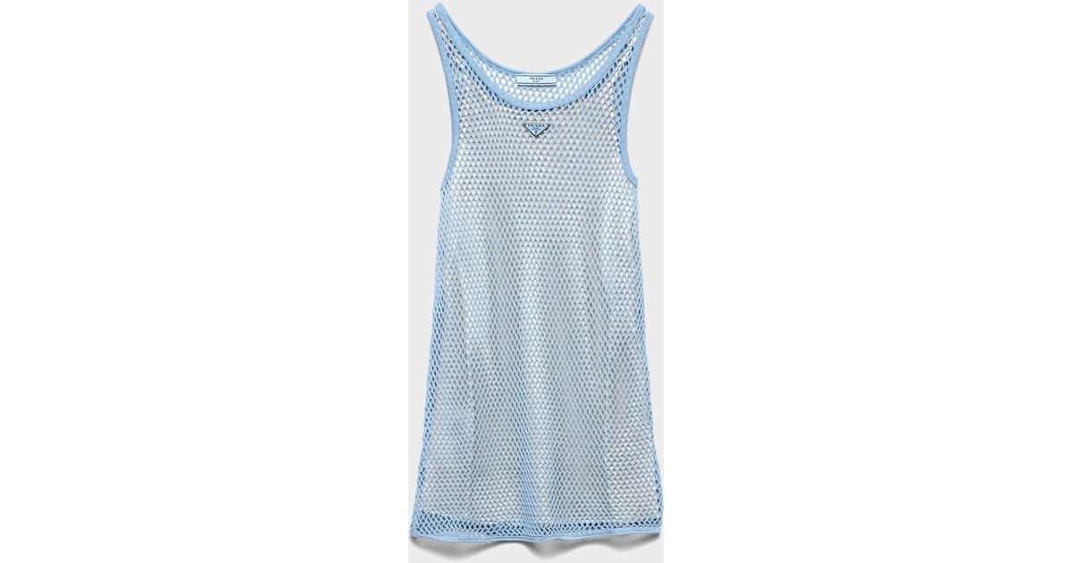 Prada Cotton Mesh Dress in Blue | Lyst
