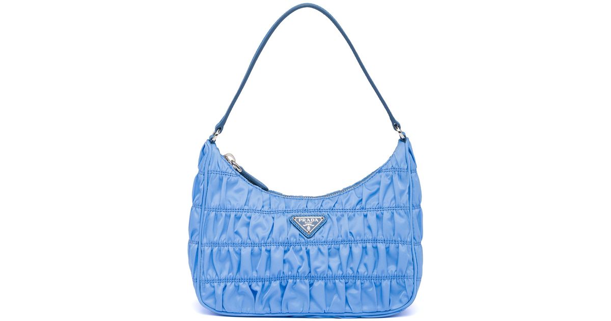 Prada Nylon And Saffiano Leather Mini Bag in Blue | Lyst